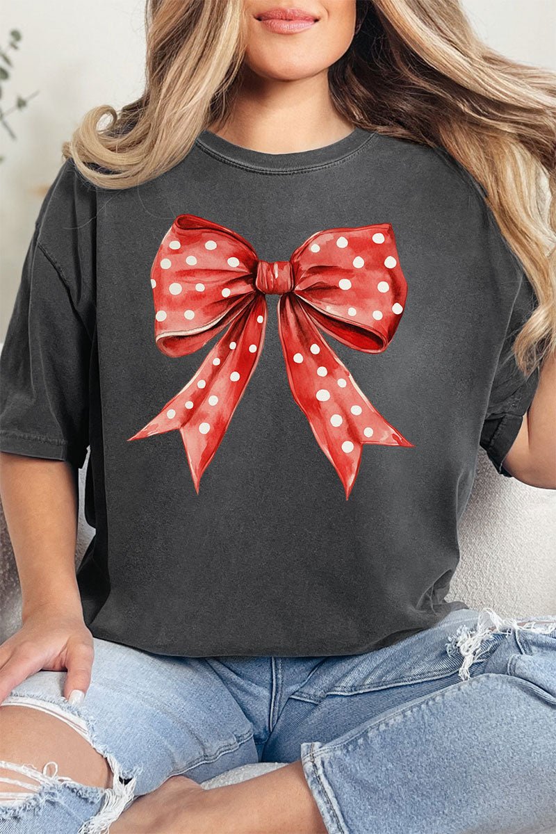 Red Raspberry Dot Bow Comfort Colors Adult Ring - Spun Cotton Tee - Wholesale Accessory Market