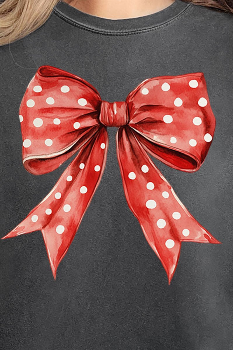 Red Raspberry Dot Bow Comfort Colors Adult Ring - Spun Cotton Tee - Wholesale Accessory Market