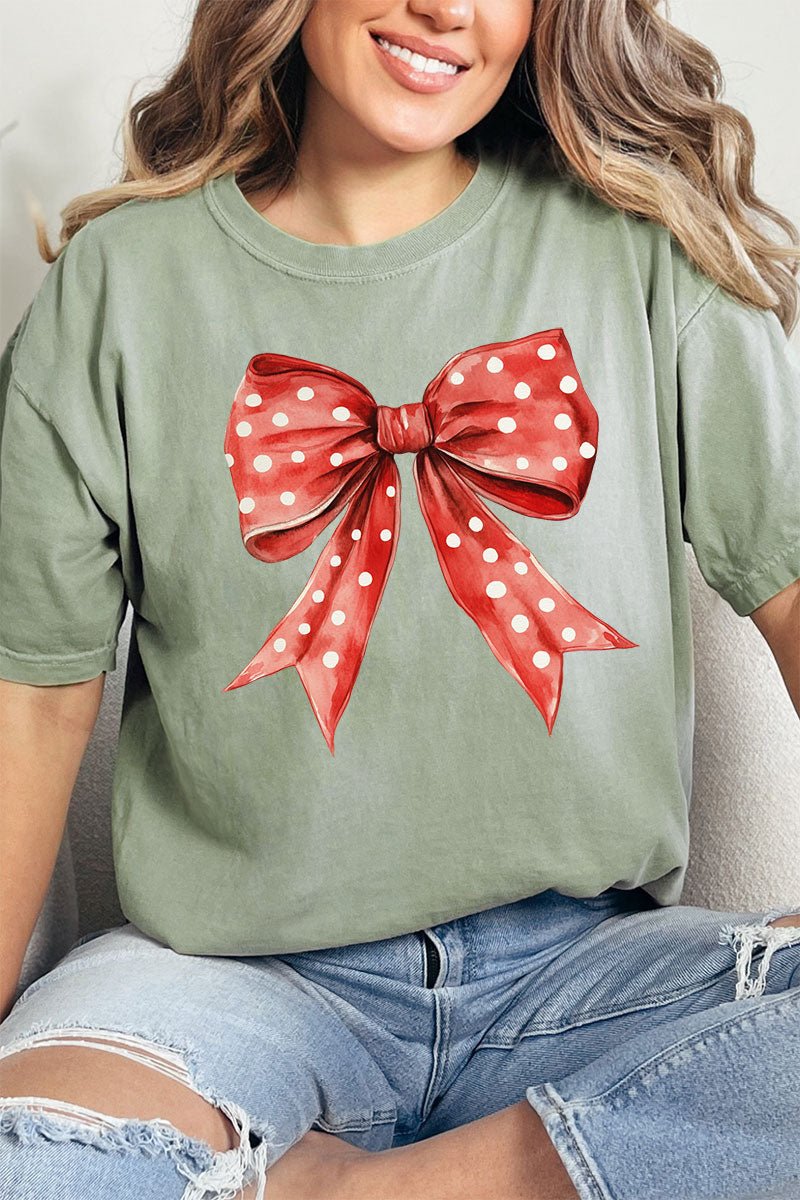 Red Raspberry Dot Bow Comfort Colors Adult Ring - Spun Cotton Tee - Wholesale Accessory Market