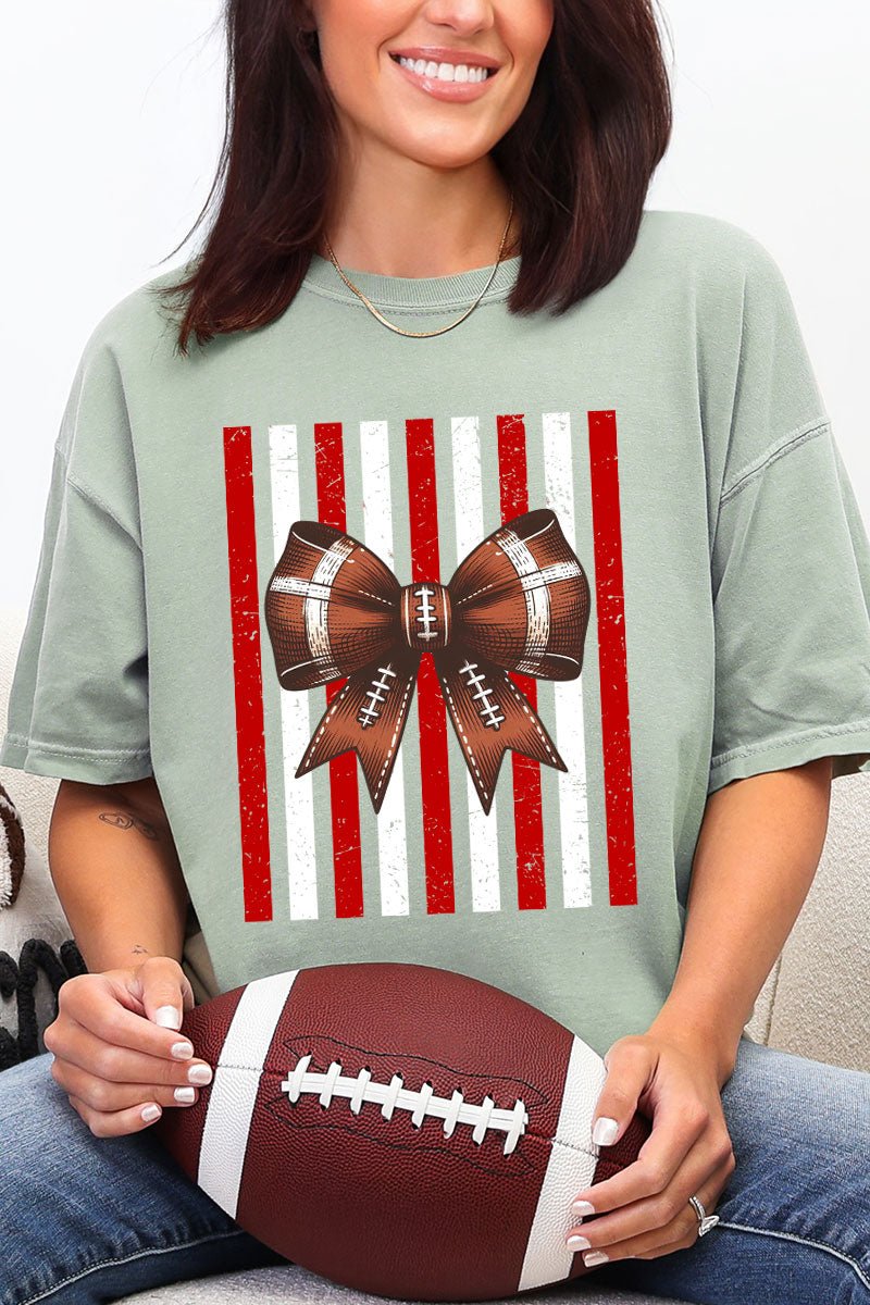 Red & White Varsity Bow Comfort Colors Adult Ring-Spun Cotton Tee - Wholesale Accessory Market