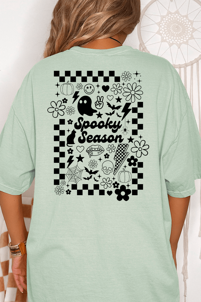 Retro Spooky Season Front & Back Comfort Colors Adult Ring - Spun Cotton Tee - Wholesale Accessory Market