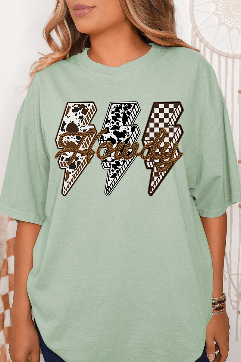 Roping Howdy Lightning Bolt Comfort Colors Adult Ring - Spun Cotton Tee - Wholesale Accessory Market