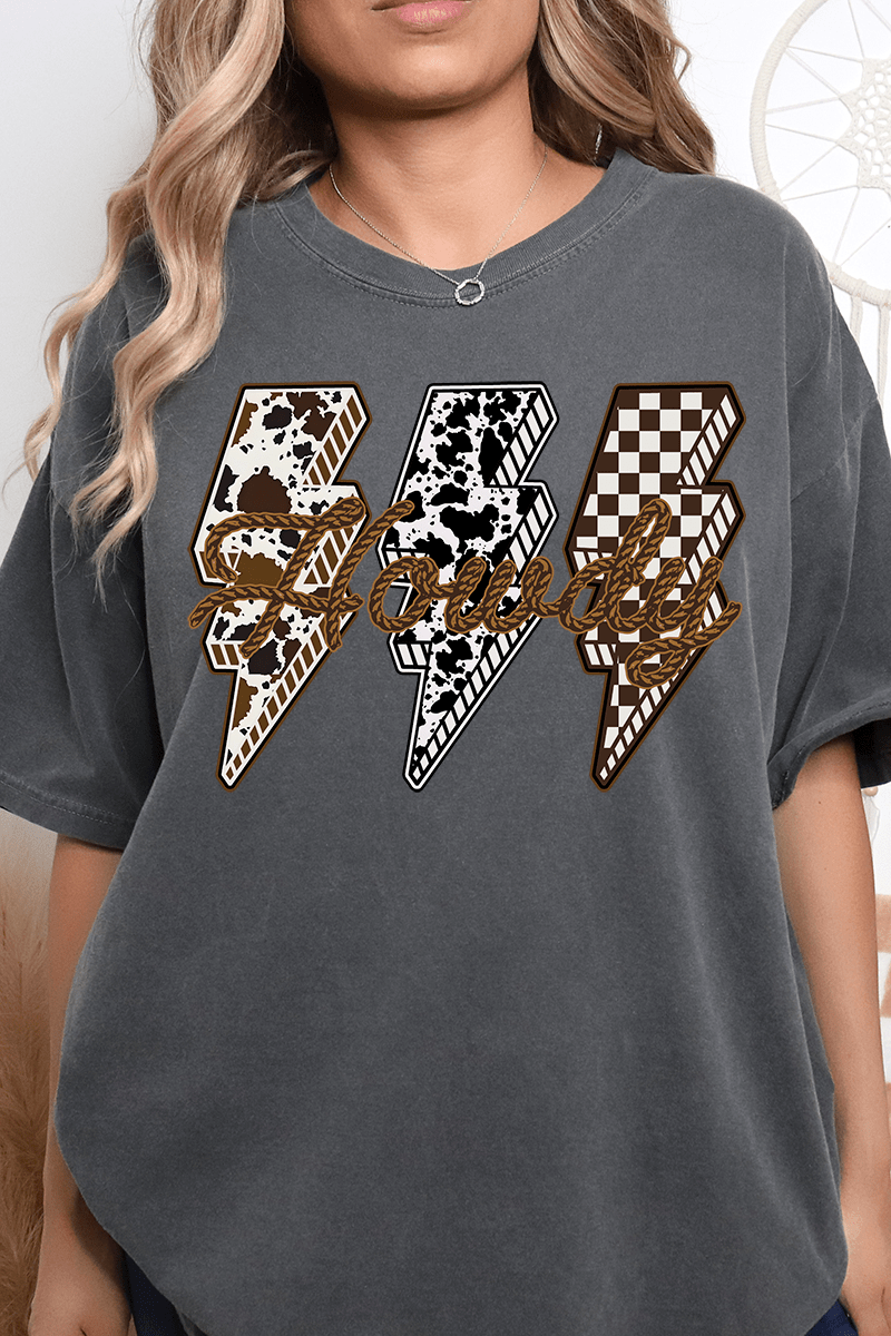 Roping Howdy Lightning Bolt Comfort Colors Adult Ring - Spun Cotton Tee - Wholesale Accessory Market