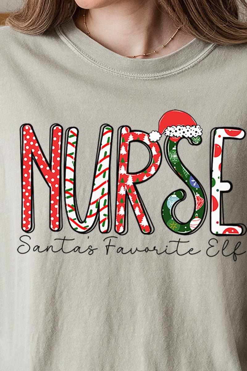 Santa's Favorite Elf Nurse Comfort Colors Adult Ring - Spun Cotton Tee - Wholesale Accessory Market