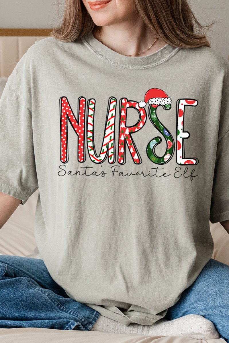 Santa's Favorite Elf Nurse Comfort Colors Adult Ring - Spun Cotton Tee - Wholesale Accessory Market