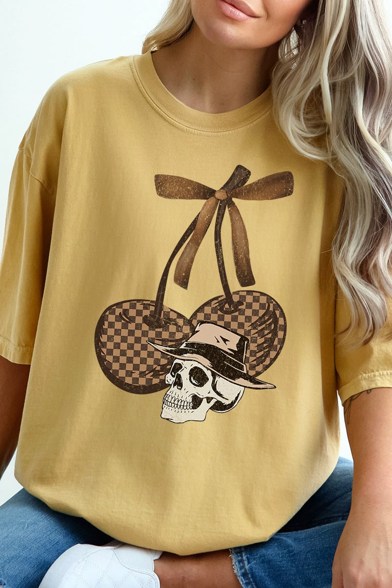 Skull Checkered Cherries Comfort Colors Adult Ring - Spun Cotton Tee - Wholesale Accessory Market