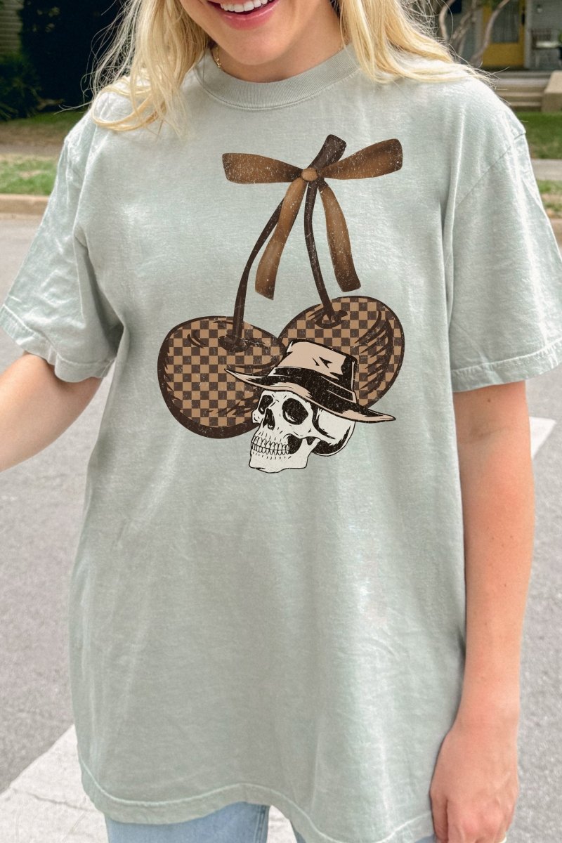 Skull Checkered Cherries Comfort Colors Adult Ring - Spun Cotton Tee - Wholesale Accessory Market