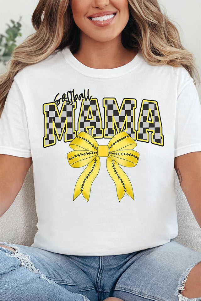 Softball Checkered Mama Comfort Colors Adult Ring - Spun Cotton Tee - Wholesale Accessory Market