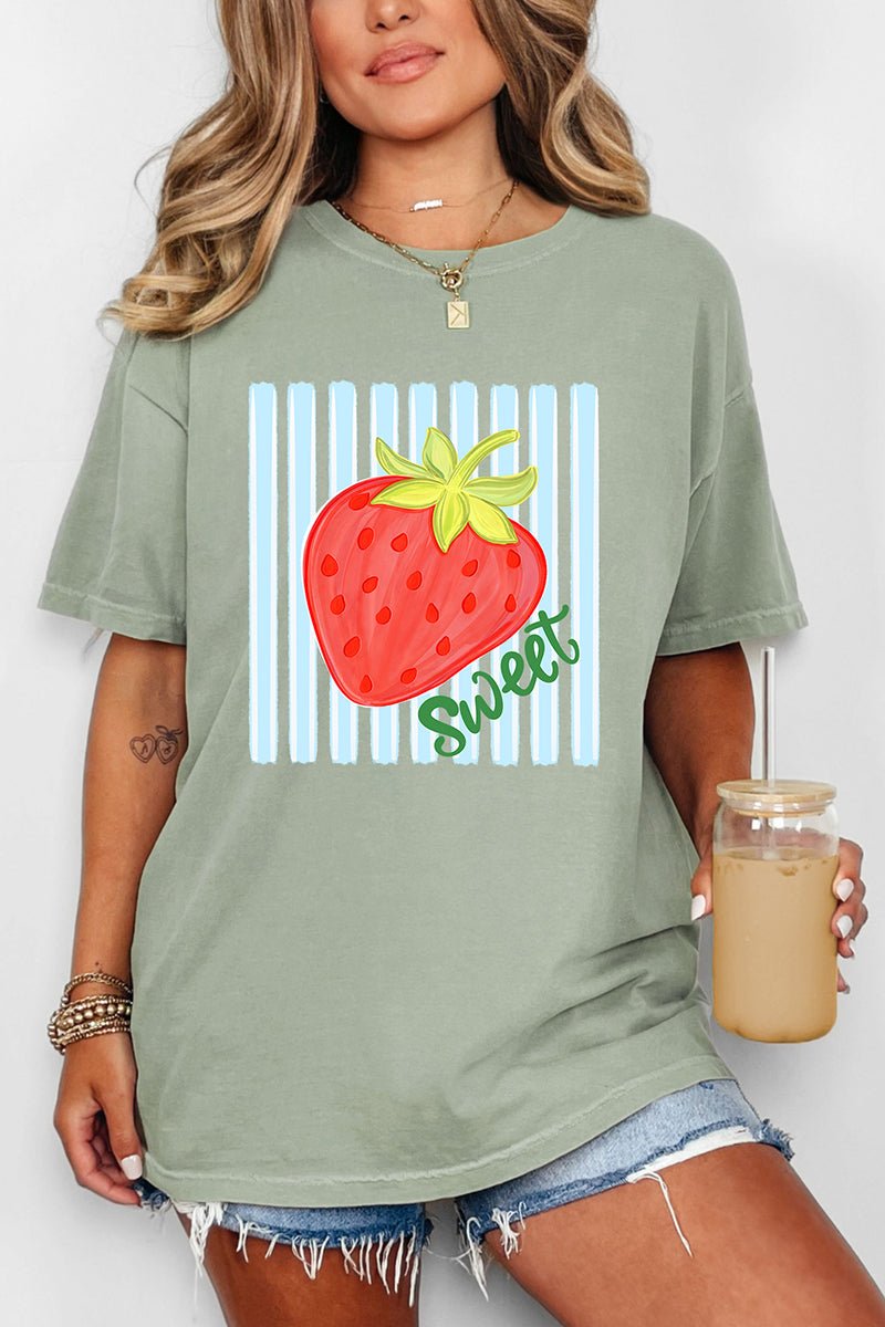Sweet Strawberry Stripes Comfort Colors Adult Ring - Spun Cotton Tee - Wholesale Accessory Market