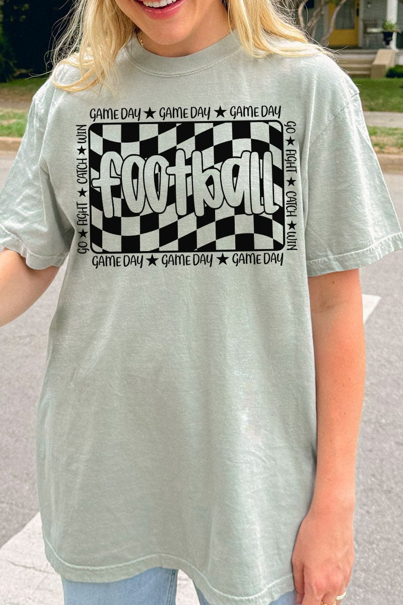 Wavy Checkered Football Comfort Colors Adult Ring - Spun Cotton Tee - Wholesale Accessory Market