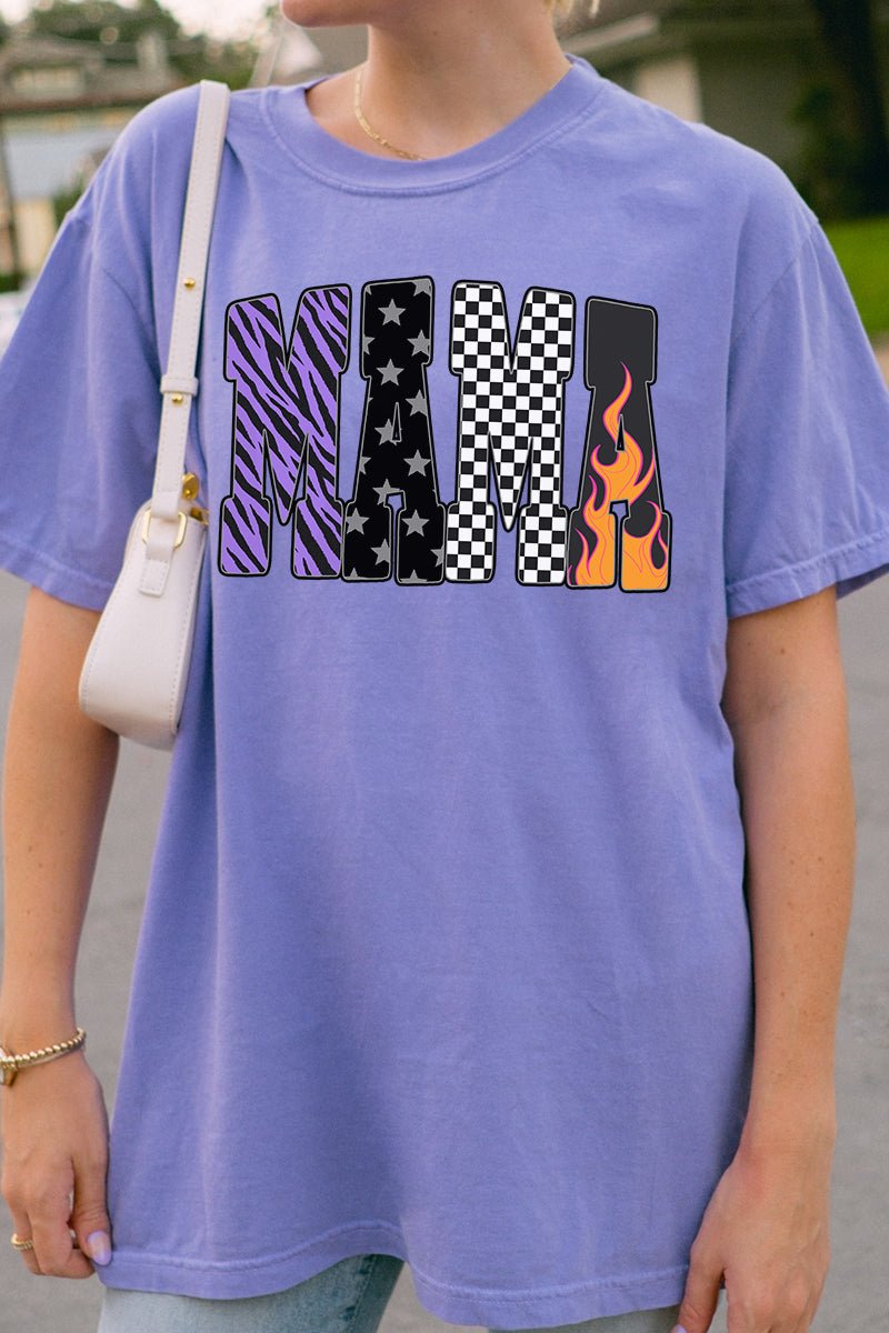 Zebra Checkered Mama Comfort Colors Adult Ring - Spun Cotton Tee - Wholesale Accessory Market