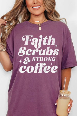 Faith, Scrubs, And Strong Coffee Comfort Colors Adult Ring - Spun Cotton Tee - Wholesale Accessory Market