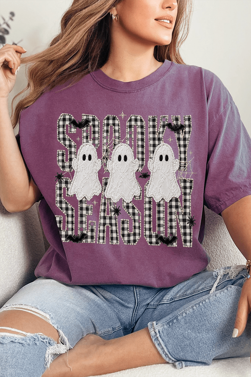 Spooky Season Gingham & Ghosts Comfort Colors Adult Ring-Spun Cotton Tee - Wholesale Accessory Market
