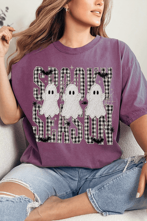 Spooky Season Gingham & Ghosts Comfort Colors Adult Ring-Spun Cotton Tee - Wholesale Accessory Market