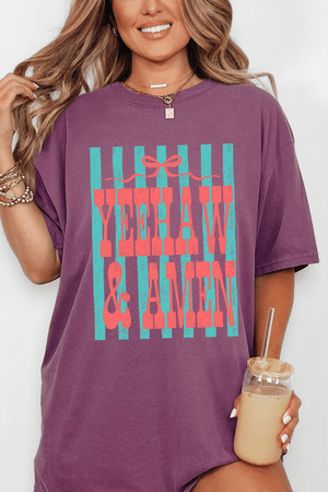 Striped Yeehaw & Amen Comfort Colors Adult Ring - Spun Cotton Tee - Wholesale Accessory Market