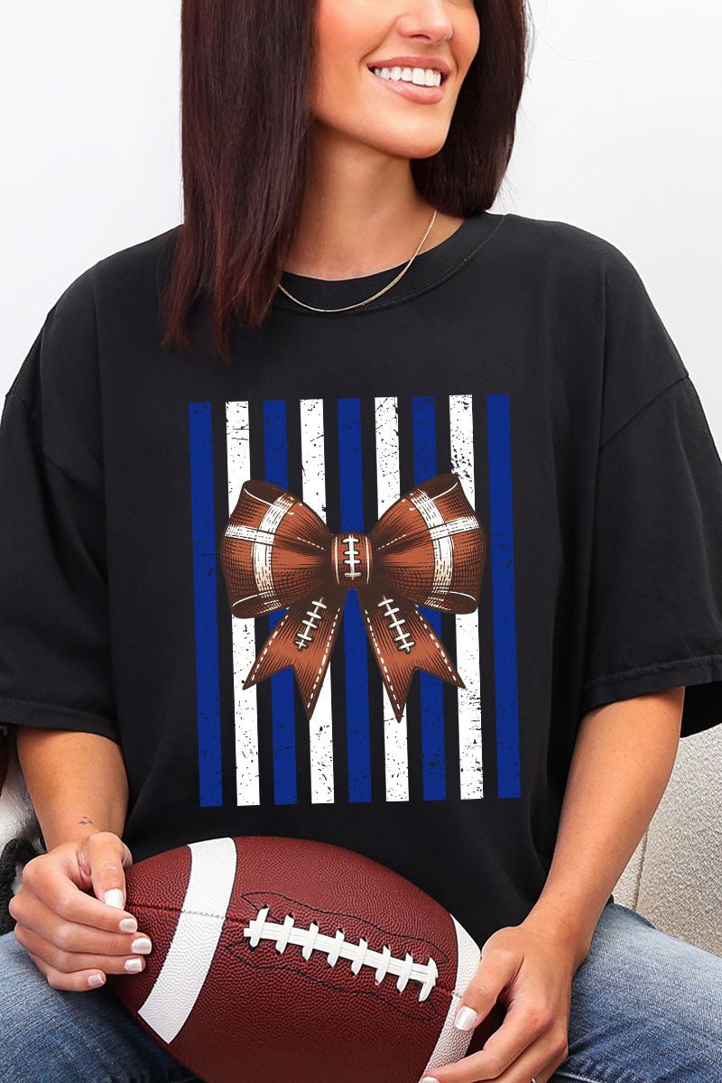 Blue & White Varsity Bow Comfort Colors Adult Ring-Spun Cotton Tee - Wholesale Accessory Market