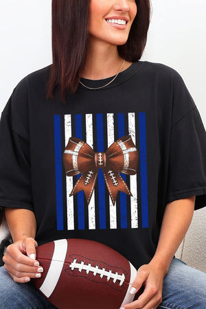 Blue & White Varsity Bow Comfort Colors Adult Ring-Spun Cotton Tee - Wholesale Accessory Market