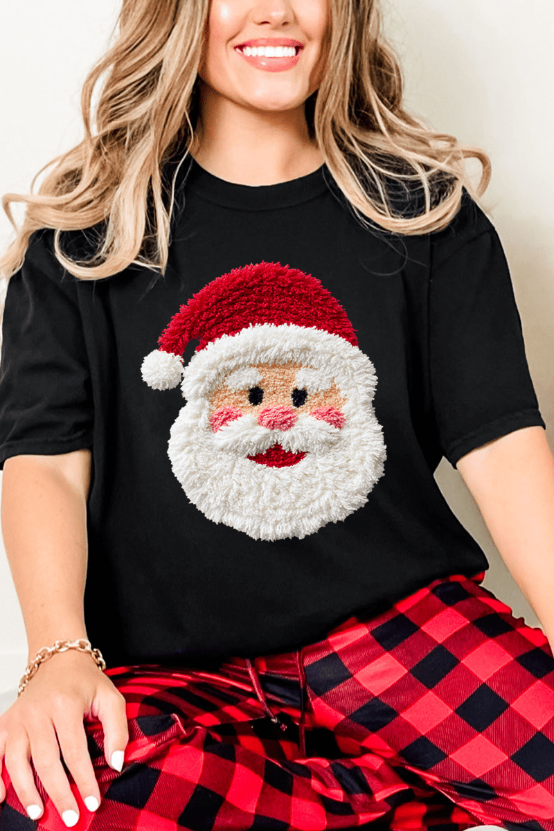 Faux Yarn Stitched With Cheer Santa Comfort Colors Adult Ring - Spun Cotton Tee - Wholesale Accessory Market