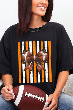 Fiery Orange & White Varsity Bow Comfort Colors Adult Ring-Spun Cotton Tee - Wholesale Accessory Market