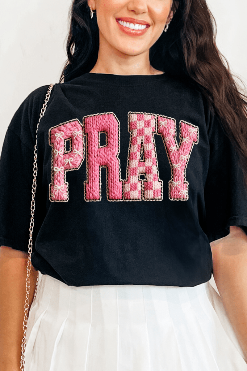 Pink Faux Yarn Coquette Pray Comfort Colors Adult Ring - Spun Cotton Tee - Wholesale Accessory Market