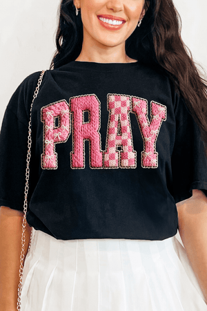 Pink Faux Yarn Coquette Pray Comfort Colors Adult Ring - Spun Cotton Tee - Wholesale Accessory Market