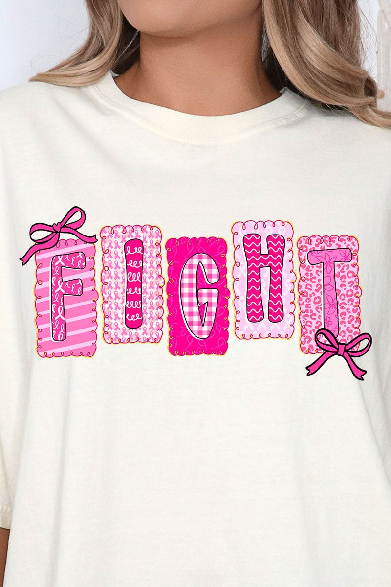 Pink Fight Letters Pretty, Powerful, Pink Fight Comfort Colors Adult Ring-Spun Cotton Tee ...