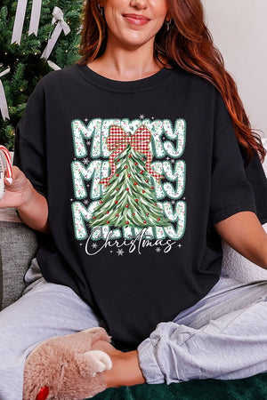 Stacked Holly Merry Christmas Tree Comfort Colors Adult Ring - Spun Cotton Tee - Wholesale Accessory Market