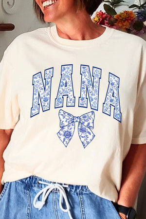 Arched Nana Blue Chinoiserie Comfort Colors Adult Ring - Spun Cotton Tee - Wholesale Accessory Market