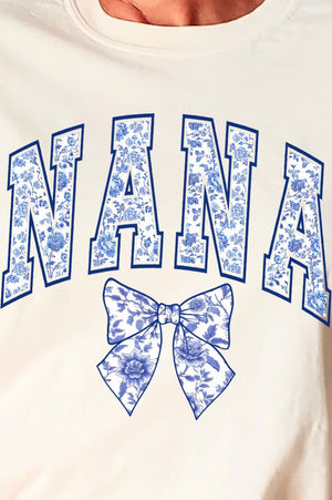 Arched Nana Blue Chinoiserie Comfort Colors Adult Ring - Spun Cotton Tee - Wholesale Accessory Market
