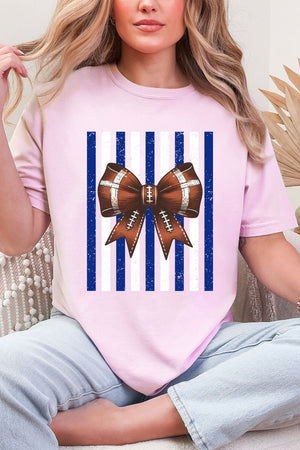 Blue & White Varsity Bow Comfort Colors Adult Ring-Spun Cotton Tee - Wholesale Accessory Market