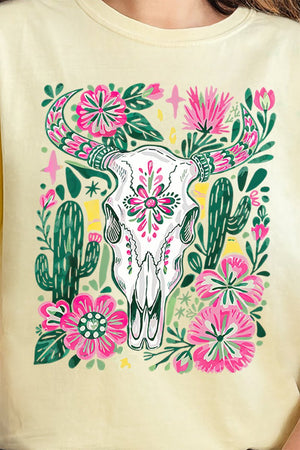 Boho Floral Steer Comfort Colors Adult Ring - Spun Cotton Tee - Wholesale Accessory Market