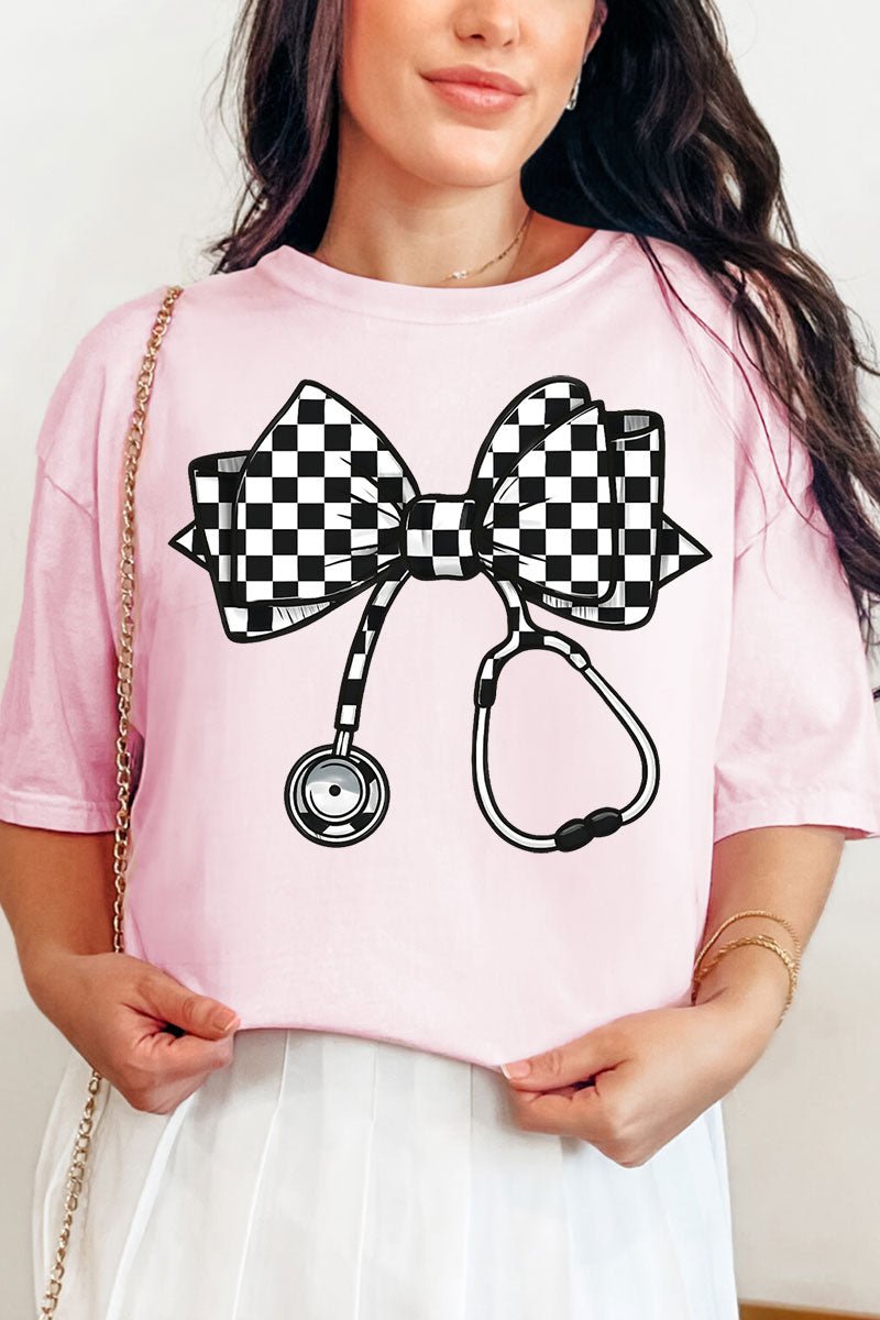Checkered Black Stethoscope Comfort Colors Adult Ring - Spun Cotton Tee - Wholesale Accessory Market