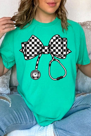 Checkered Black Stethoscope Comfort Colors Adult Ring - Spun Cotton Tee - Wholesale Accessory Market