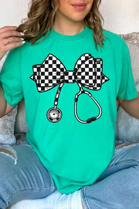 Checkered Black Stethoscope Comfort Colors Adult Ring - Spun Cotton Tee - Wholesale Accessory Market