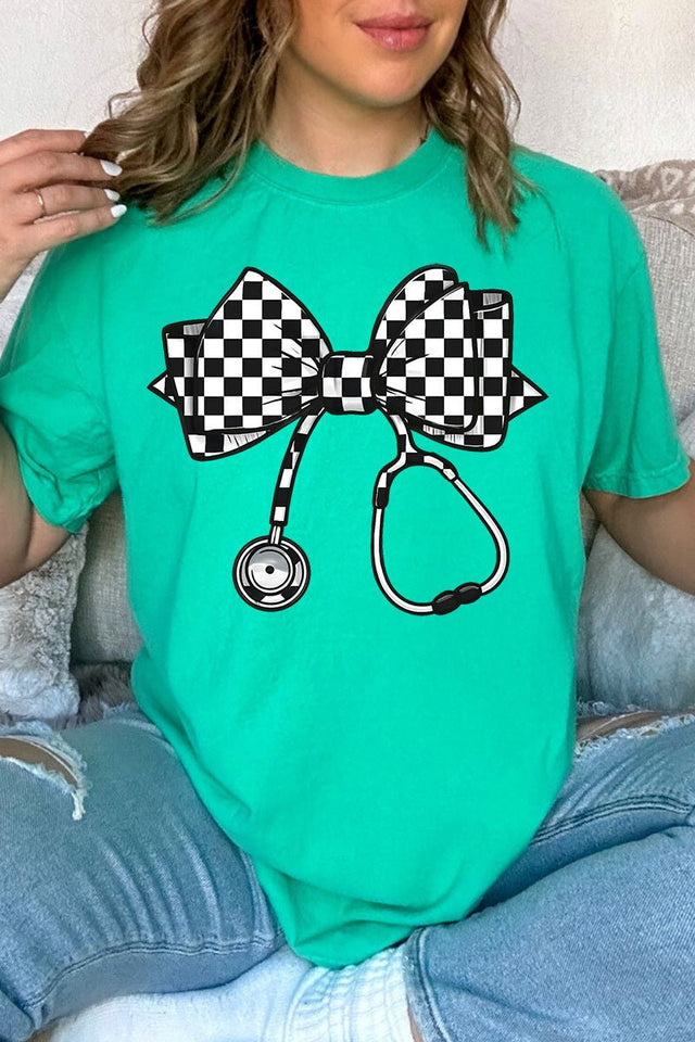 Checkered Black Stethoscope Comfort Colors Adult Ring - Spun Cotton Tee - Wholesale Accessory Market