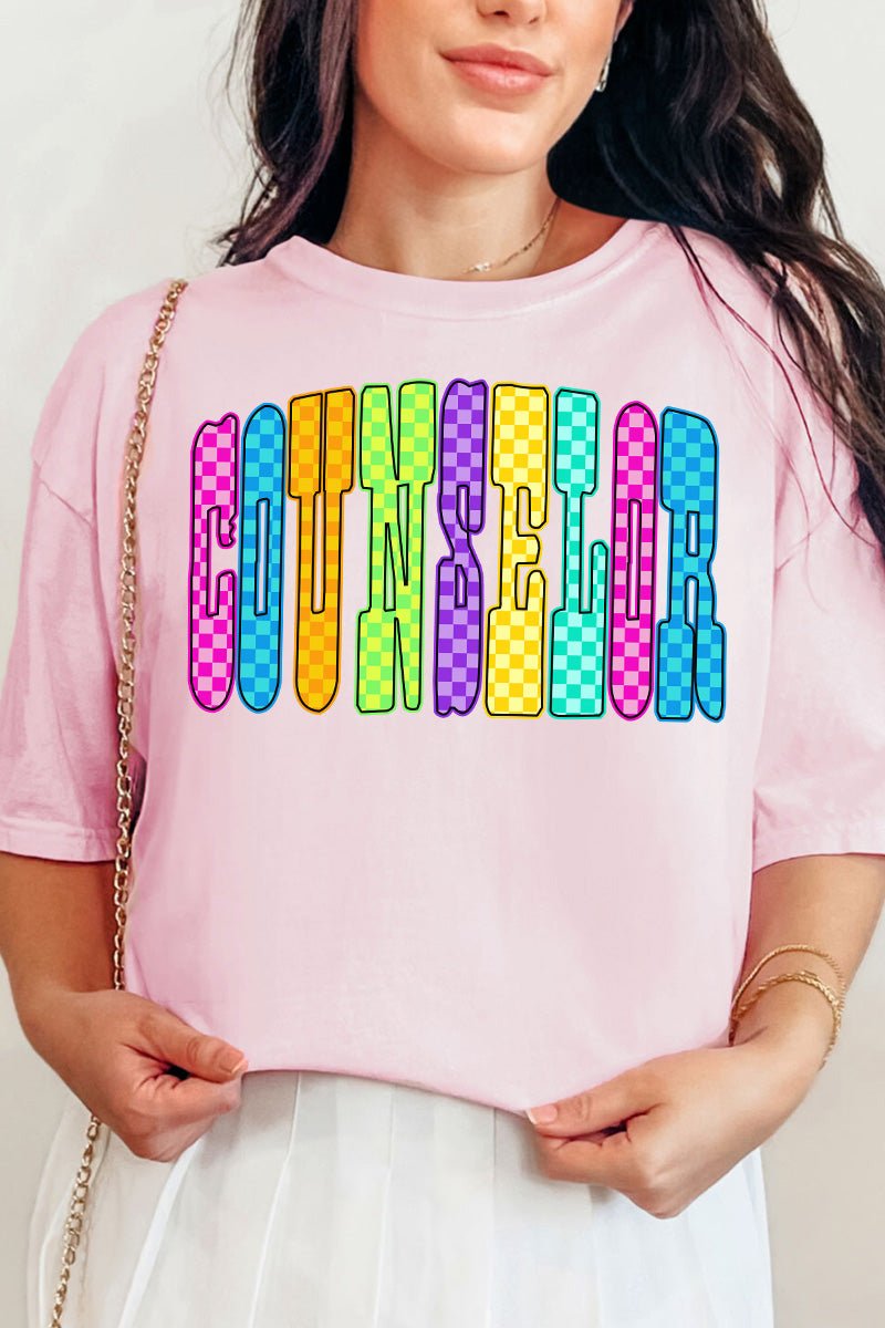 Checkered Glow Counselor Comfort Colors Adult Ring - Spun Cotton Tee - Wholesale Accessory Market