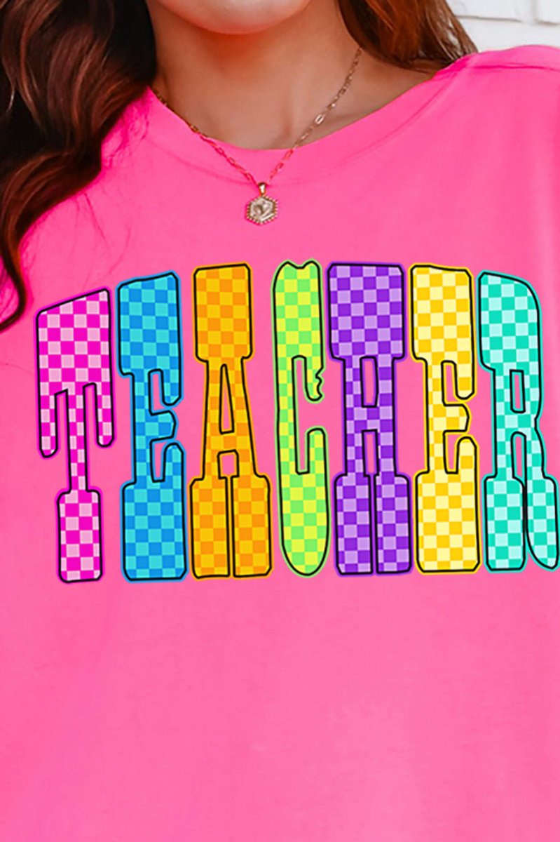 Checkered Glow Teacher Comfort Colors Adult Ring - Spun Cotton Tee - Wholesale Accessory Market
