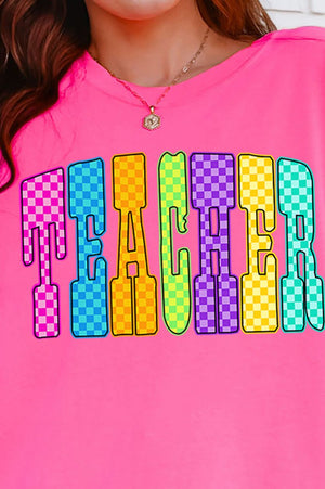 Checkered Glow Teacher Comfort Colors Adult Ring - Spun Cotton Tee - Wholesale Accessory Market