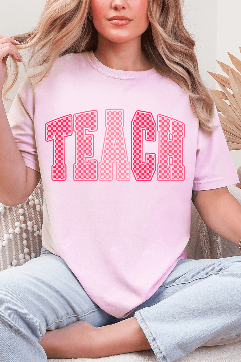 Checkered Teach Comfort Colors Adult Ring - Spun Cotton Tee - Wholesale Accessory Market