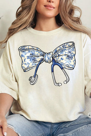 Chinoiserie Stethoscope Bow Comfort Colors Adult Ring - Spun Cotton Tee - Wholesale Accessory Market