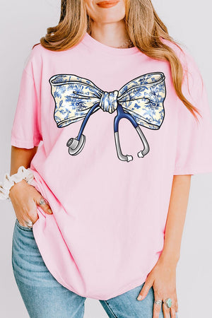 Chinoiserie Stethoscope Bow Comfort Colors Adult Ring - Spun Cotton Tee - Wholesale Accessory Market