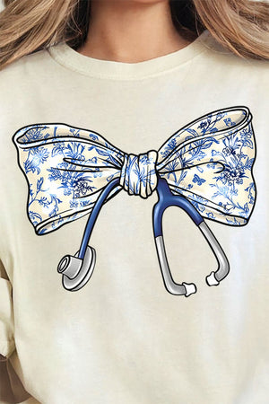 Chinoiserie Stethoscope Bow Comfort Colors Adult Ring - Spun Cotton Tee - Wholesale Accessory Market