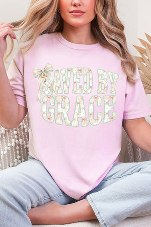 Coquette Cross Saved By Grace Comfort Colors Adult Ring - Spun Cotton Tee - Wholesale Accessory Market
