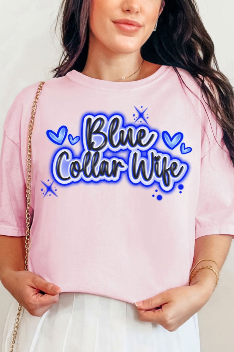 Faux Airbrush Blue Collar Wife Comfort Colors Adult Ring - Spun Cotton Tee - Wholesale Accessory Market