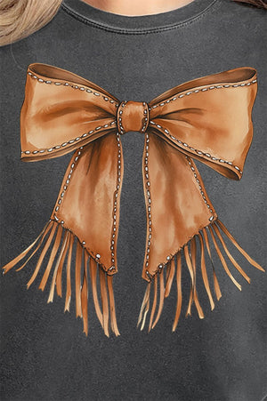 Faux Leather Fringe Bow Comfort Colors Adult Ring - Spun Cotton Tee - Wholesale Accessory Market