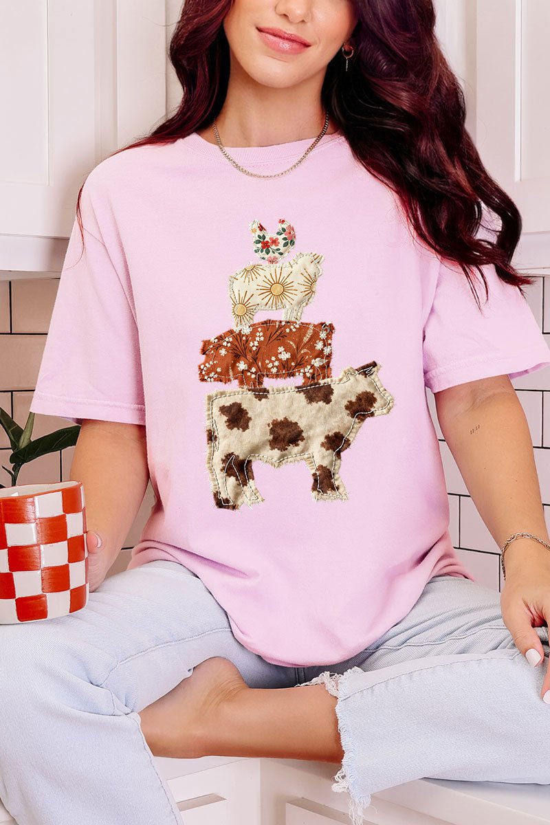 Faux Patchwork Farm Animals Comfort Colors Adult Ring - Spun Cotton Tee - Wholesale Accessory Market