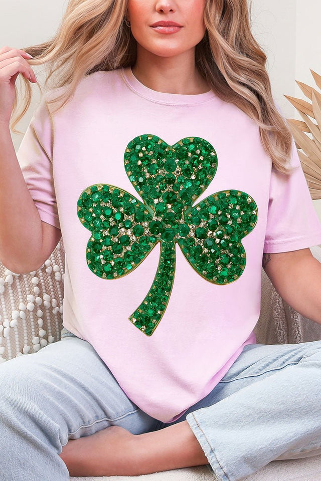 Faux Rhinestone Clover Comfort Colors Adult Ring - Spun Cotton Tee - Wholesale Accessory Market