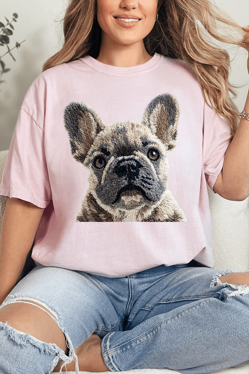 Faux Yarn French Bulldog Comfort Colors Adult Ring - Spun Cotton Tee - Wholesale Accessory Market