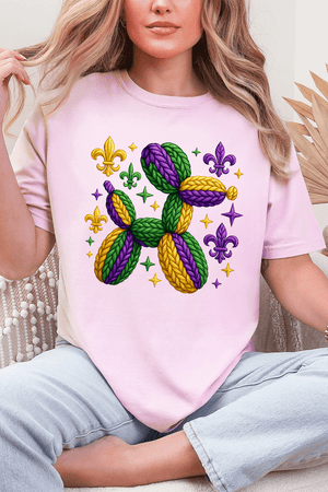 Faux Yarn Mardi Gras Balloon Dog Comfort Colors Adult Ring - Spun Cotton Tee - Wholesale Accessory Market