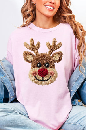 Faux Yarn Red Nose Reindeer Comfort Colors Adult Ring - Spun Cotton Tee - Wholesale Accessory Market